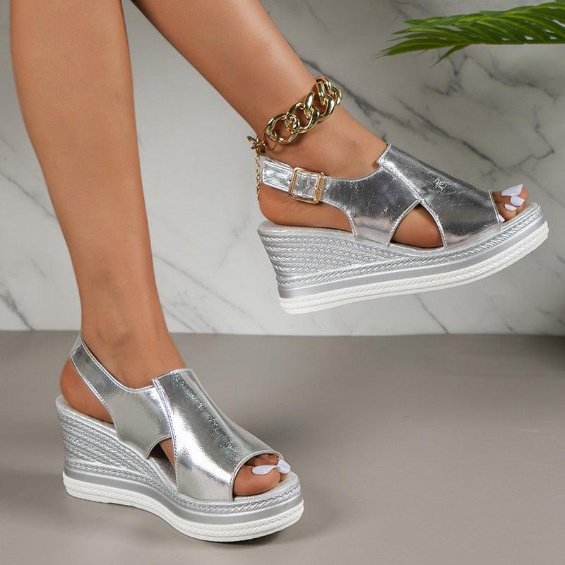 Shinny Wedge Sandal Shoes