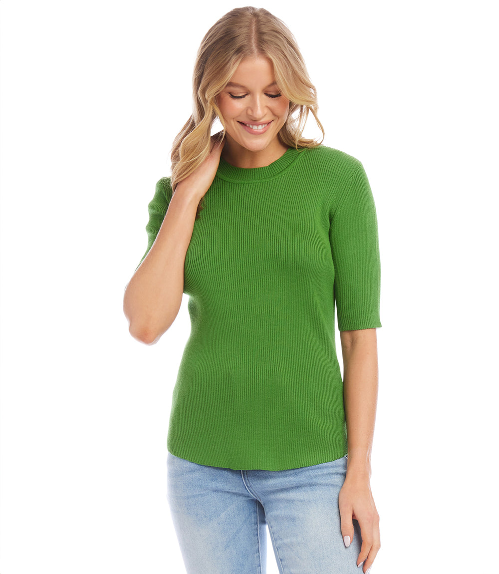 Short Sleeve Ribbed Sweater