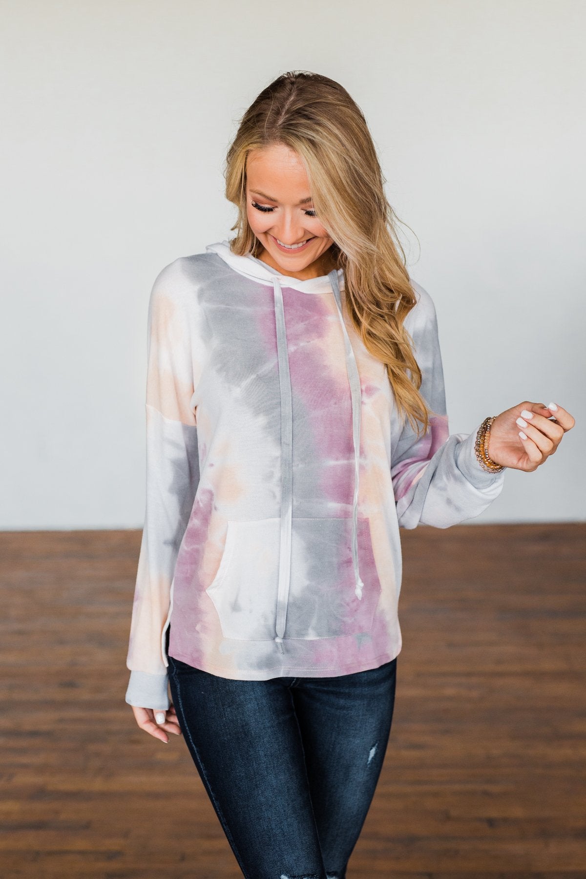 Show Me Some Love Tie Dye Hoodie- Orchid, Grey, Light Orange