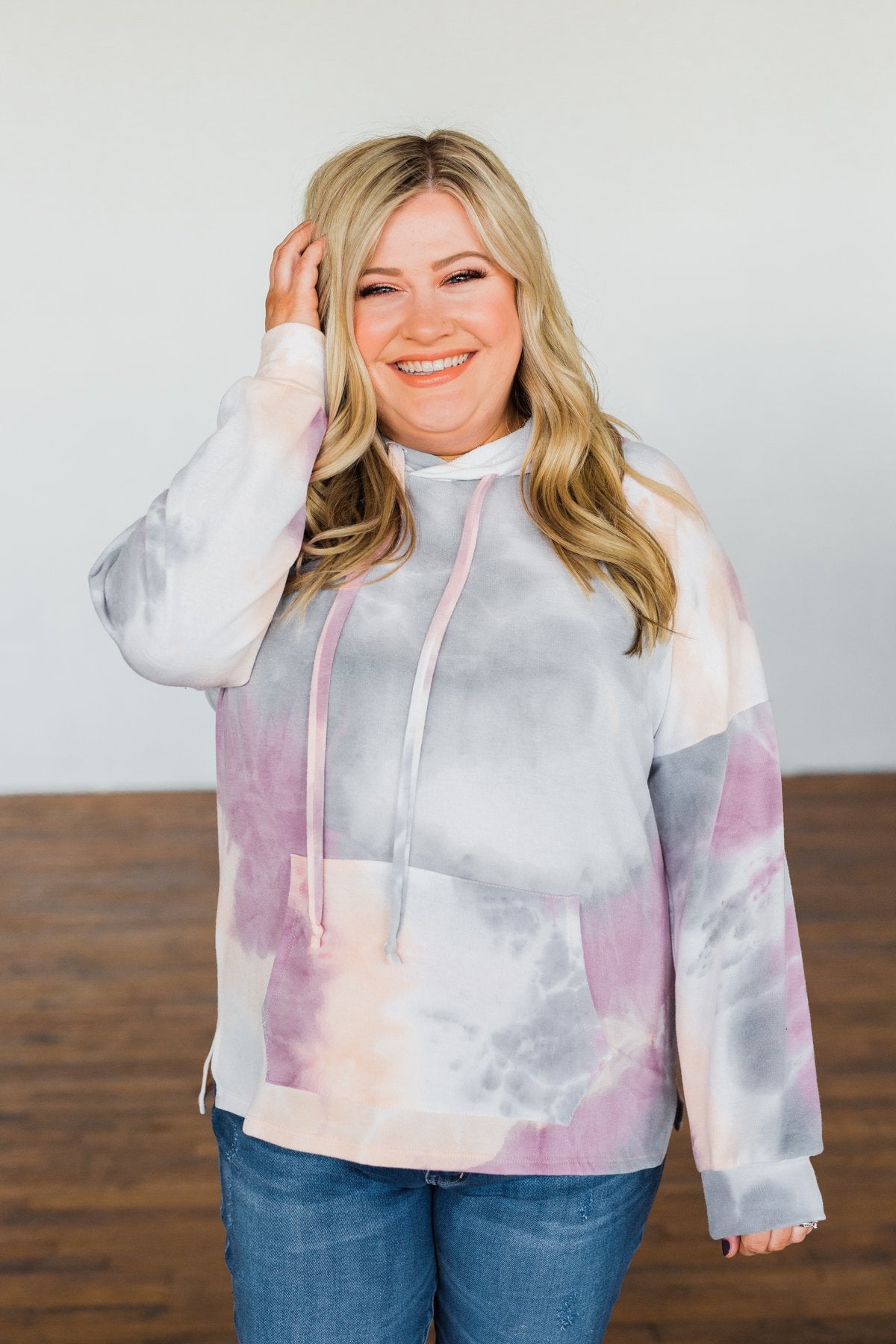 Show Me Some Love Tie Dye Hoodie- Orchid, Grey, Light Orange