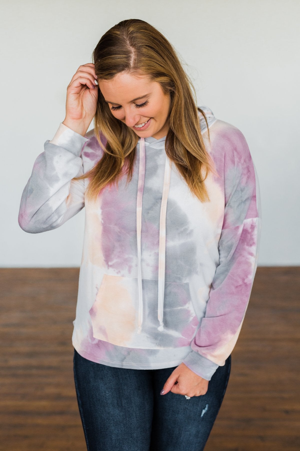 Show Me Some Love Tie Dye Hoodie- Orchid, Grey, Light Orange