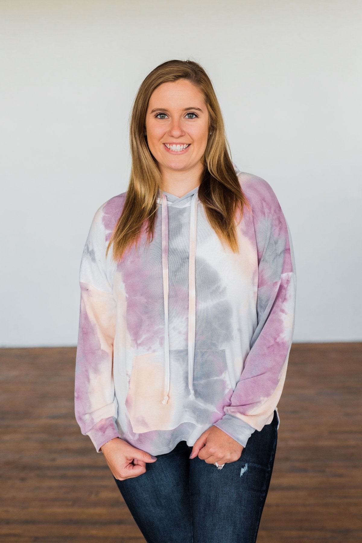 Show Me Some Love Tie Dye Hoodie- Orchid, Grey, Light Orange