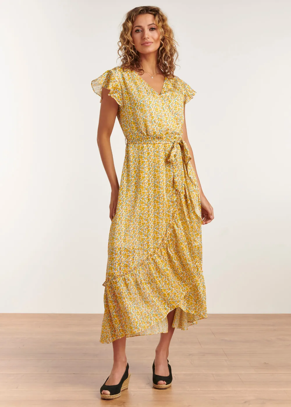 Smashed Lemon Flower Field 70's Maxi Dress Yellow