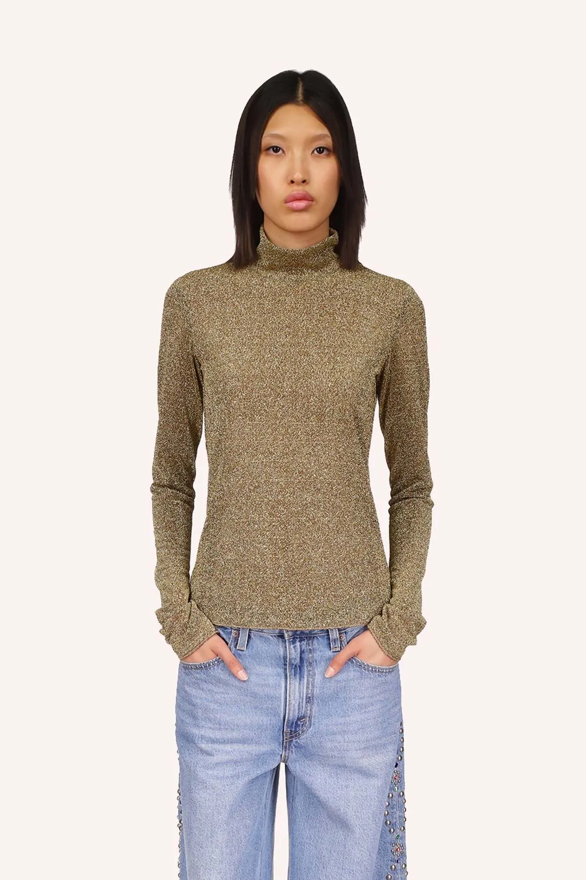 Sparkling Mesh Turtleneck - Gold