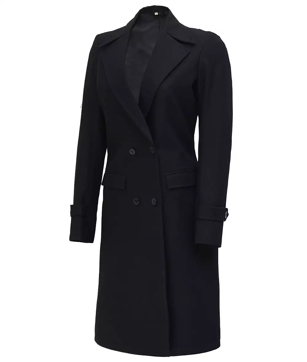 Stephany Women's Black Double-Breasted Wool Coat