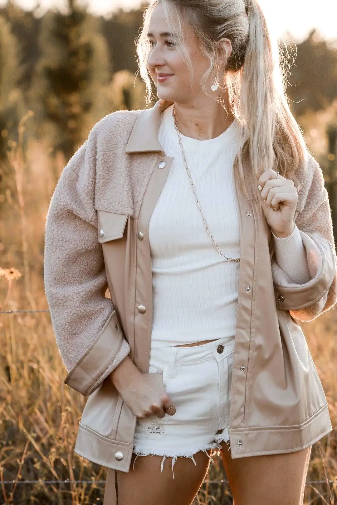 Taupe Fuzzy Faux Leather Jacket