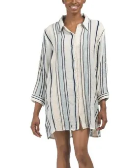 Tj Maxx Striped Boyfriend Mini Shirt Dress For Women