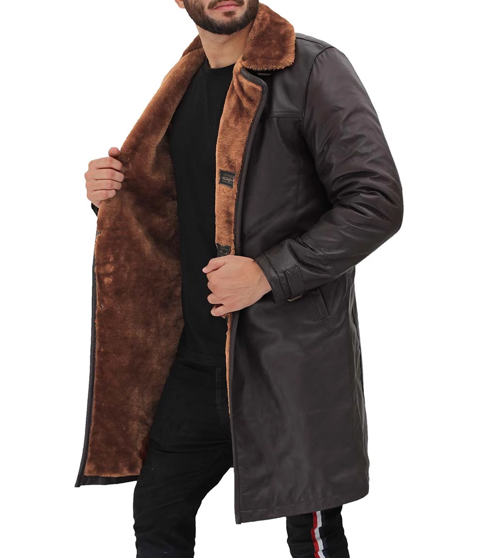 Turlock Men's Dark Brown 3/4 Vintage Shearling Coat