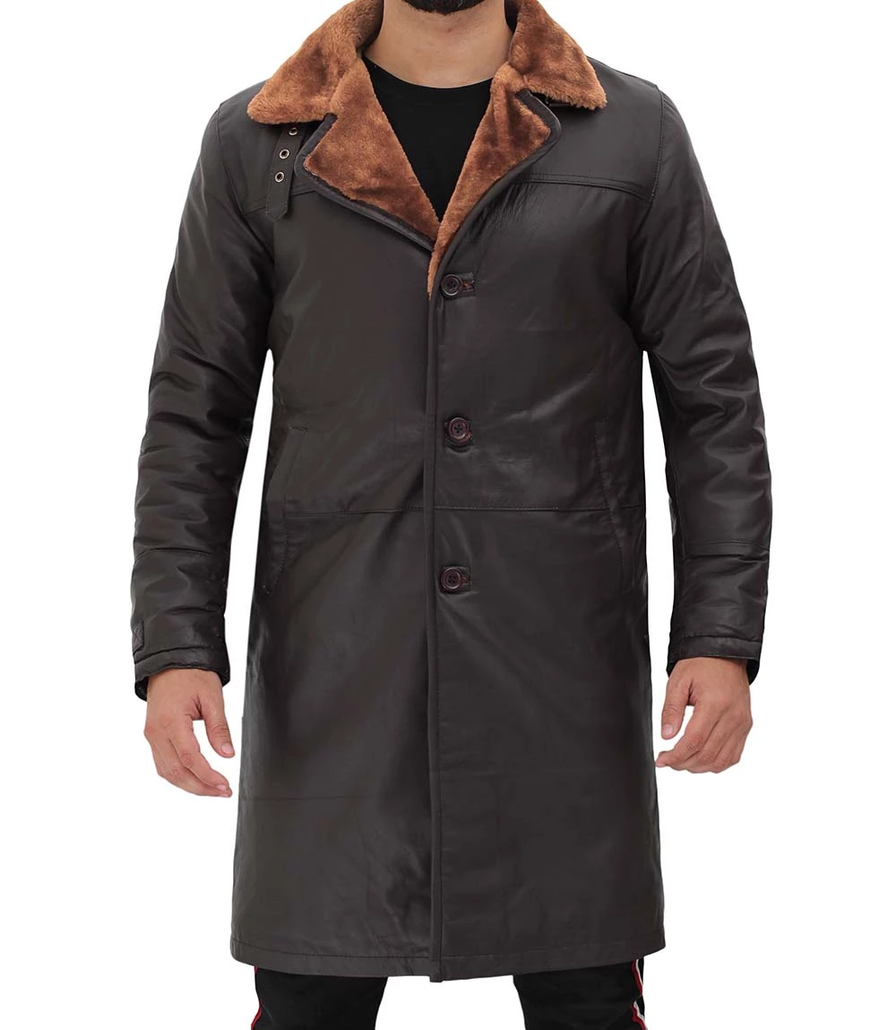 Turlock Men's Dark Brown 3/4 Vintage Shearling Coat