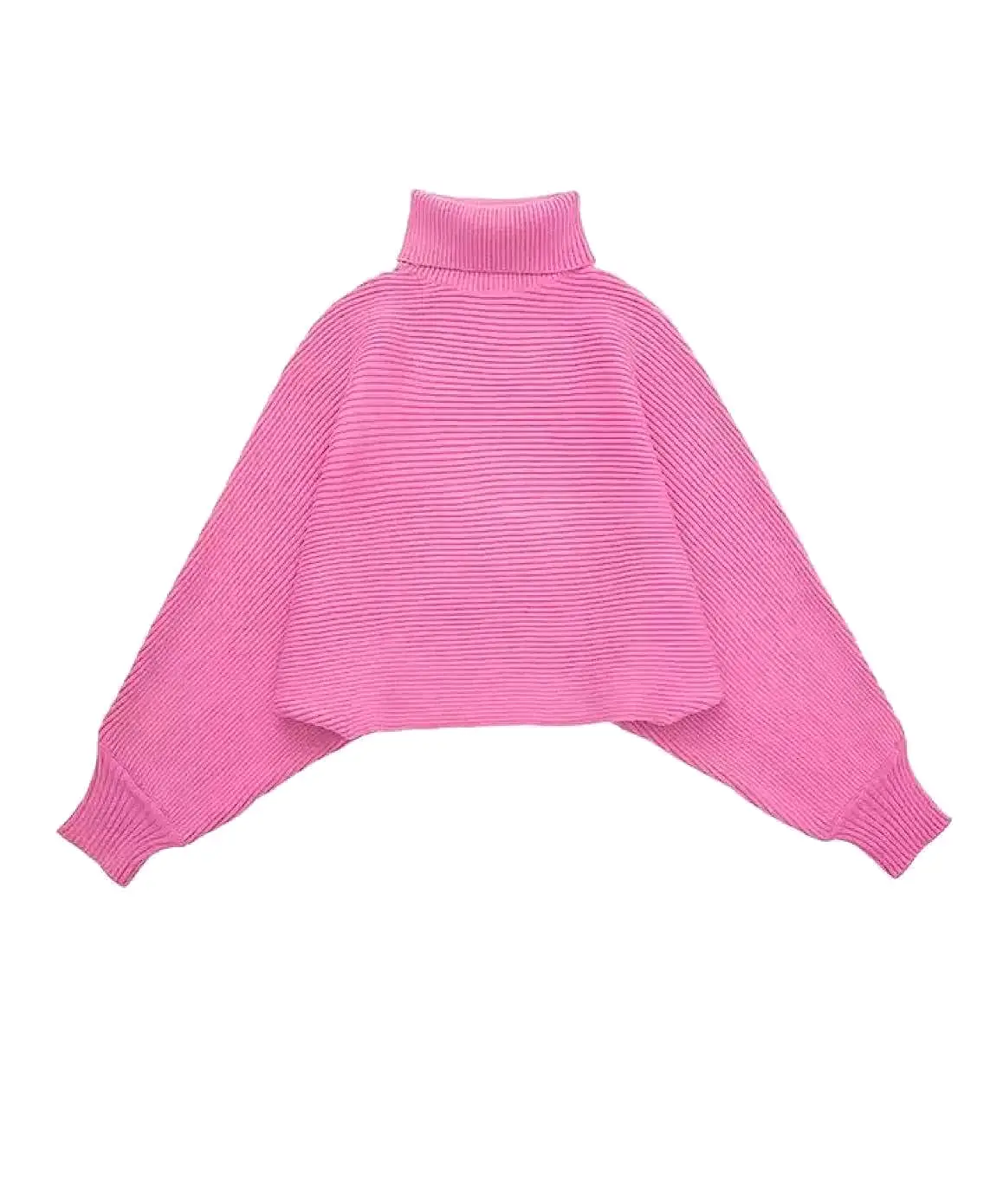 Turtleneck Top And Skirt Knit Set In Pink