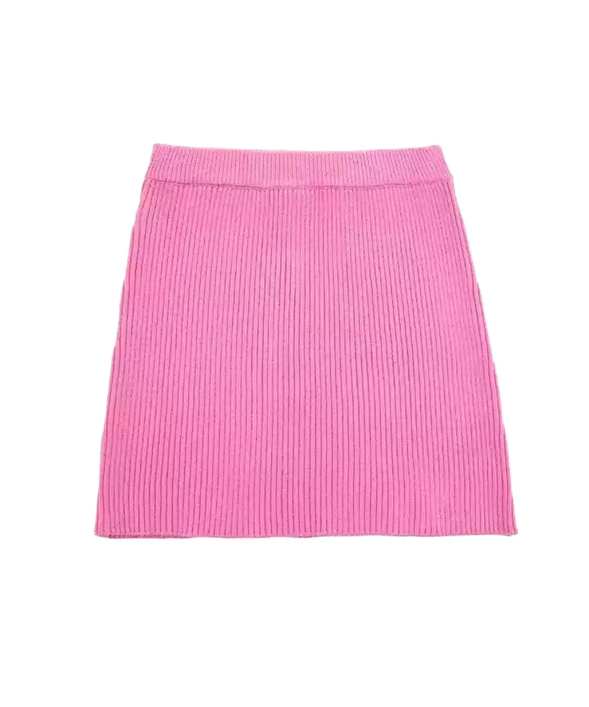 Turtleneck Top And Skirt Knit Set In Pink