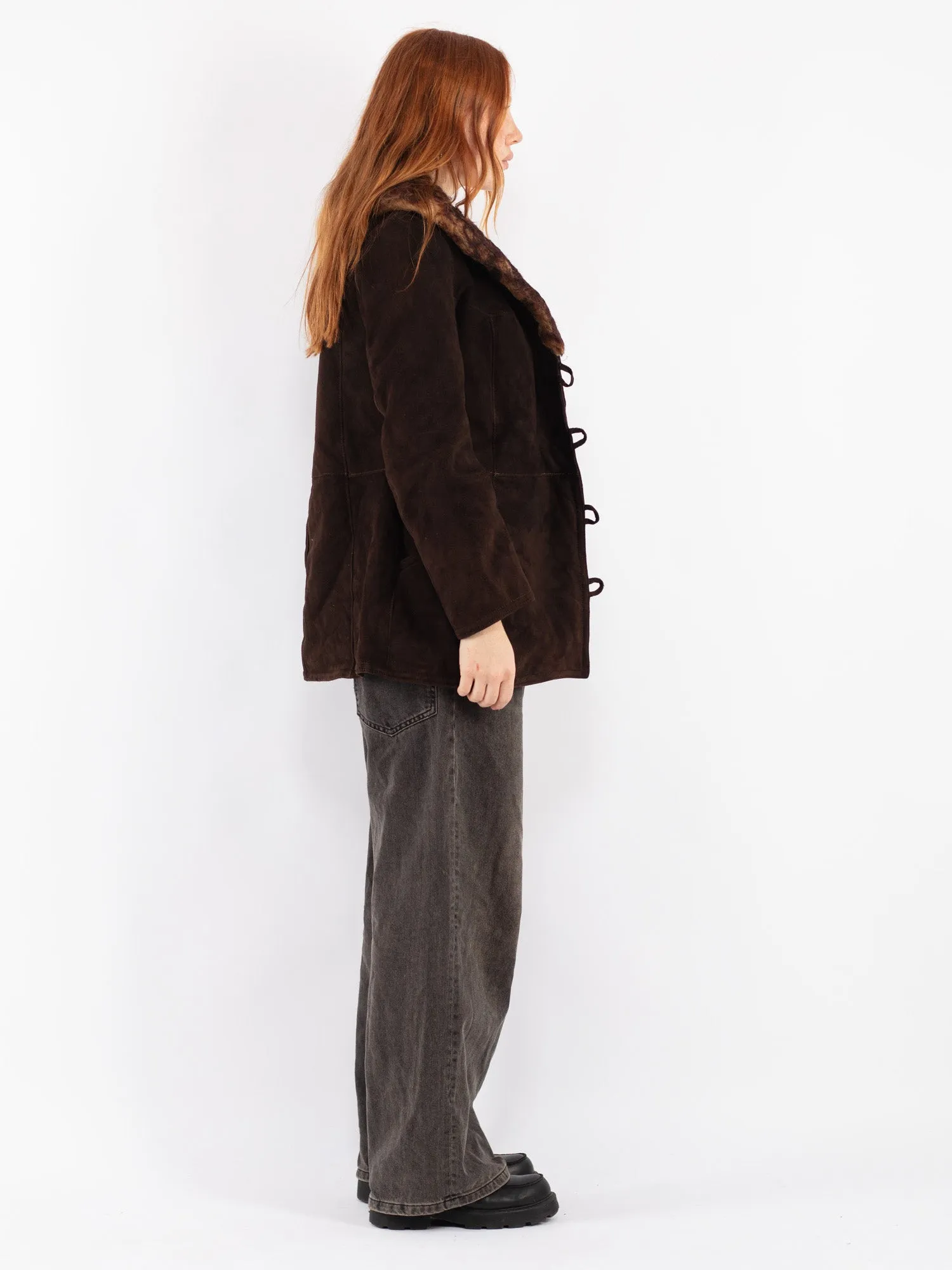 Vintage 70's Women Sheepskin Shearling Coat in Brown