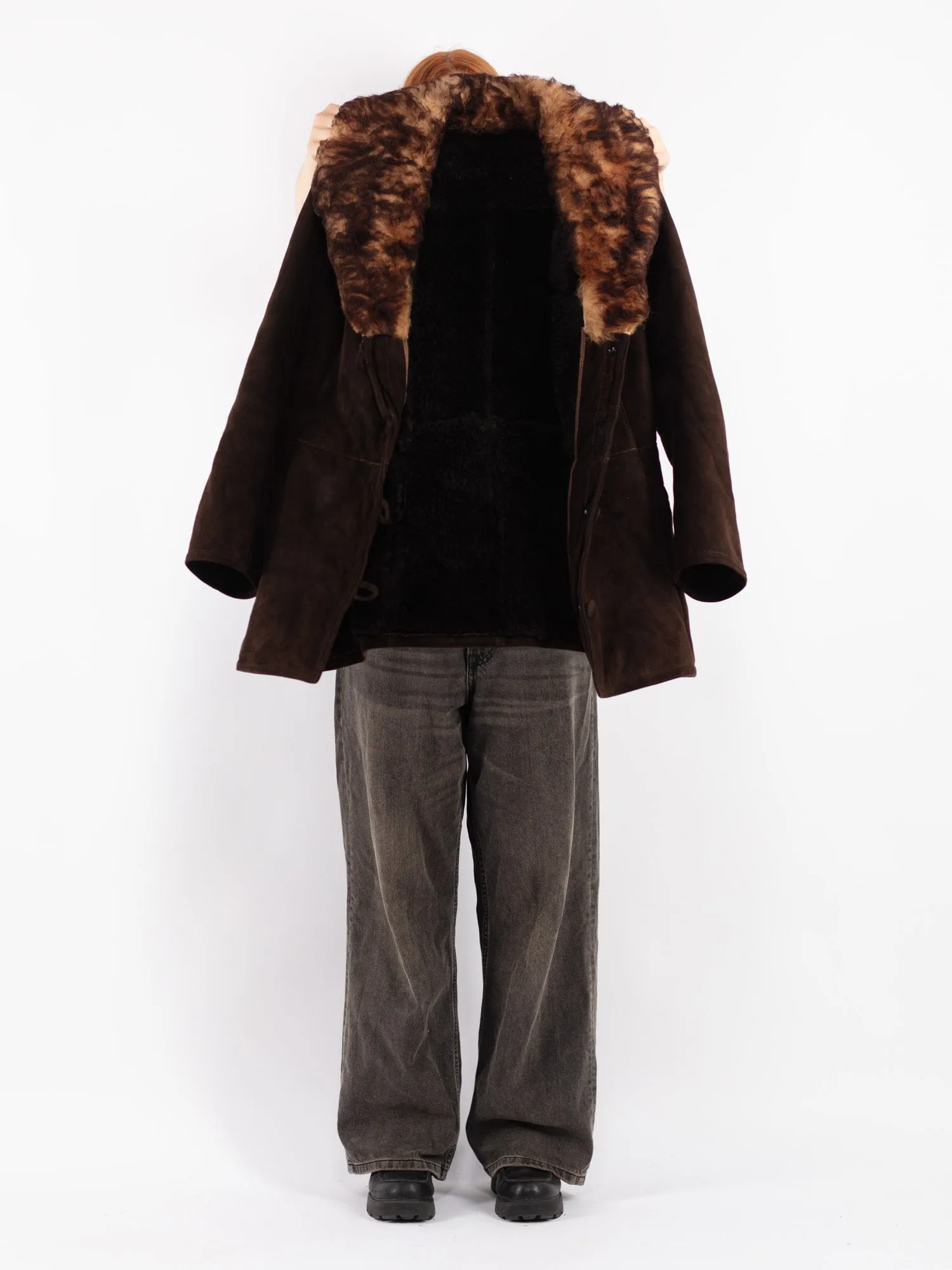 Vintage 70's Women Sheepskin Shearling Coat in Brown