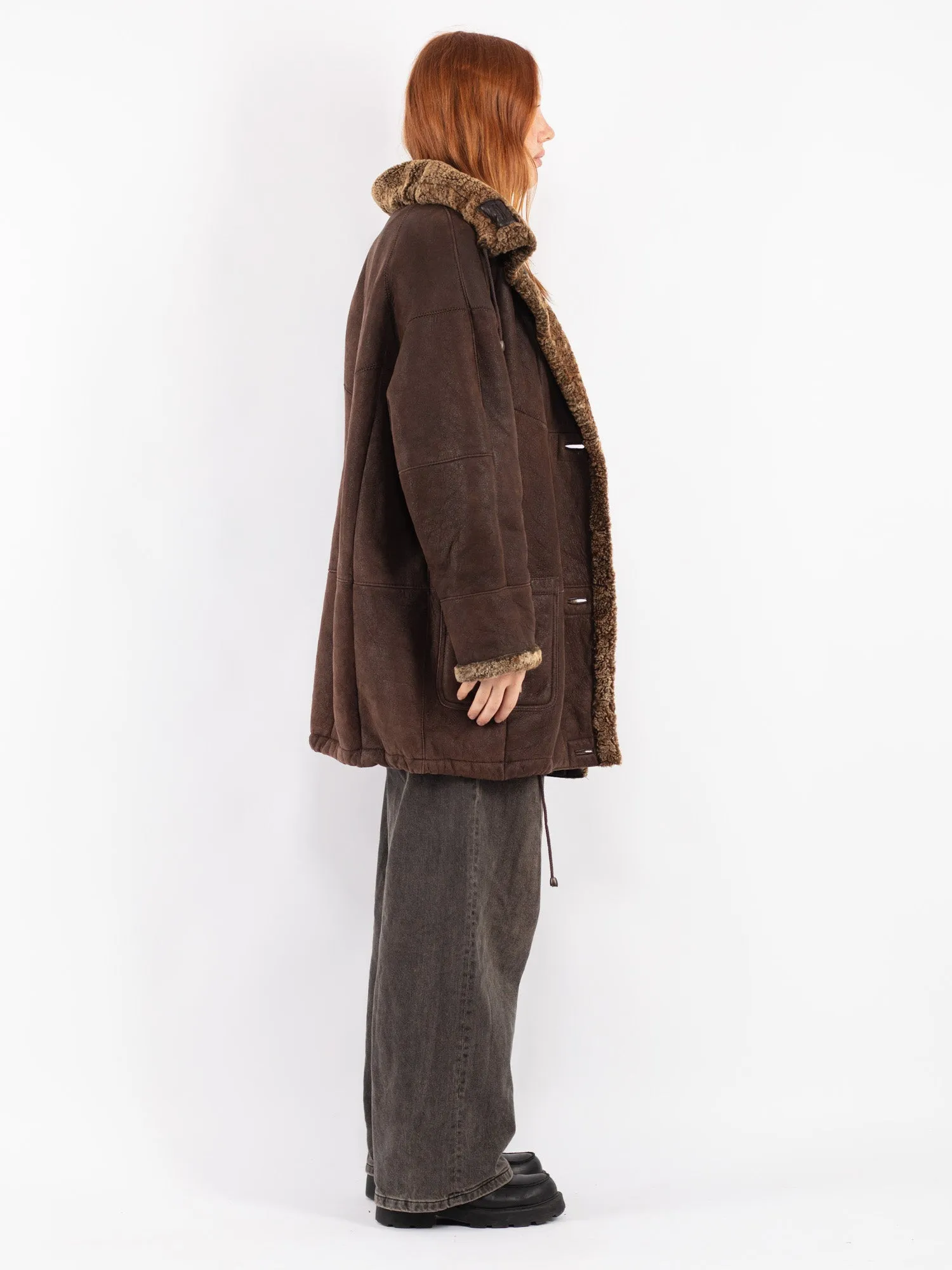 Vintage 80's Women Sheepskin Coat in Brown