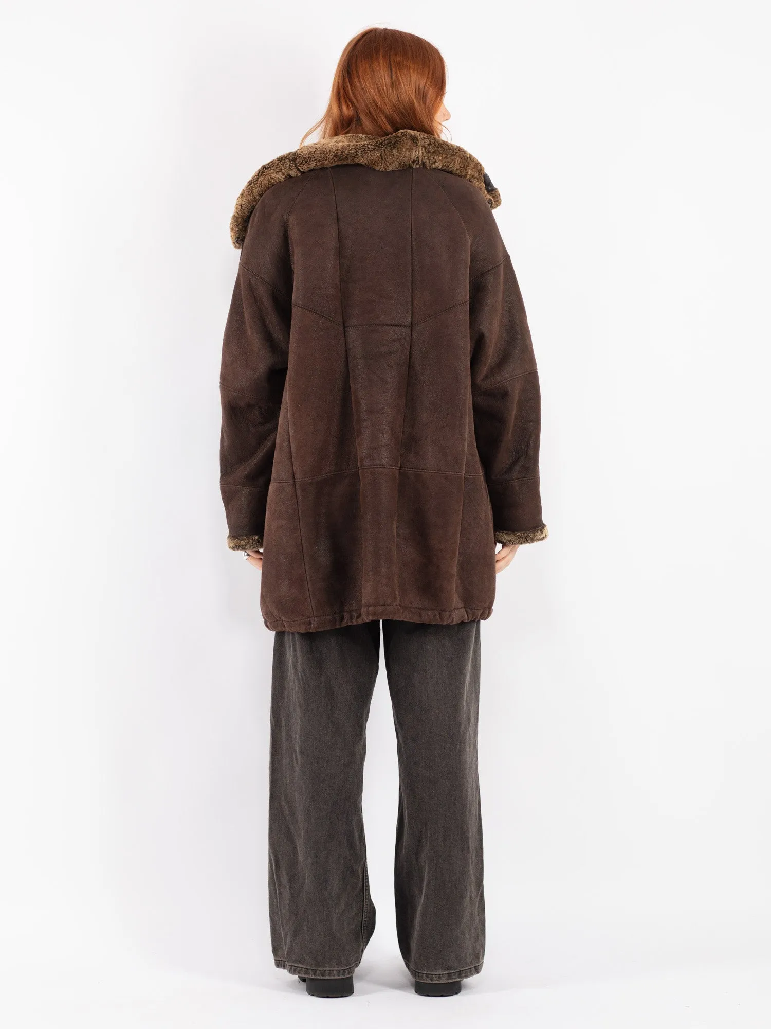 Vintage 80's Women Sheepskin Coat in Brown