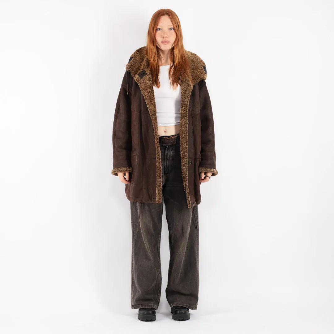 Vintage 80's Women Sheepskin Coat in Brown