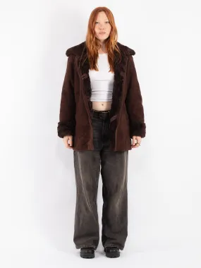 Vintage 90's Women Sheepskin Shearling Coat in Brown