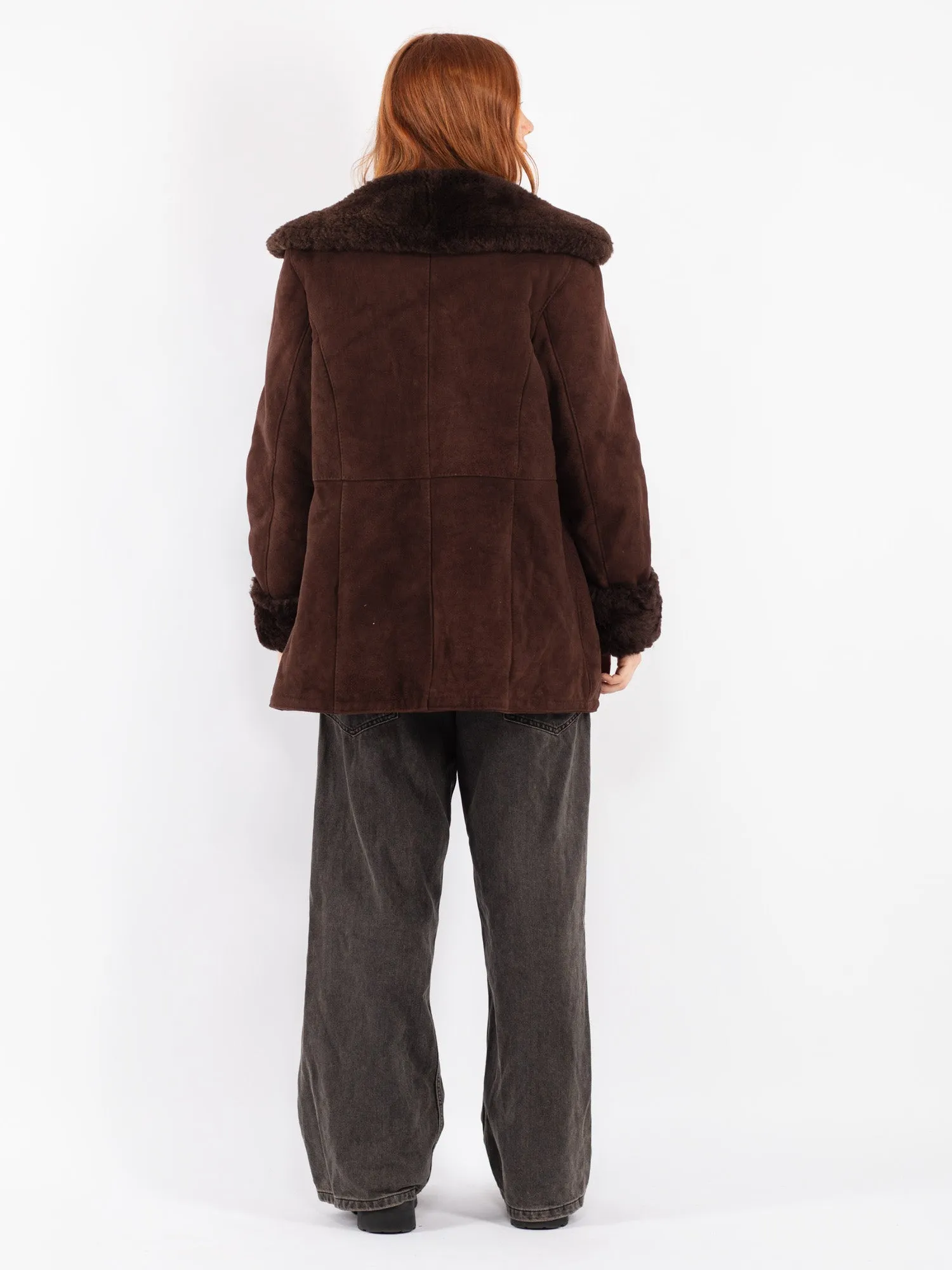 Vintage 90's Women Sheepskin Shearling Coat in Brown