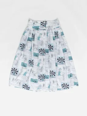 Vintage beach party print skirt in blue – Medium