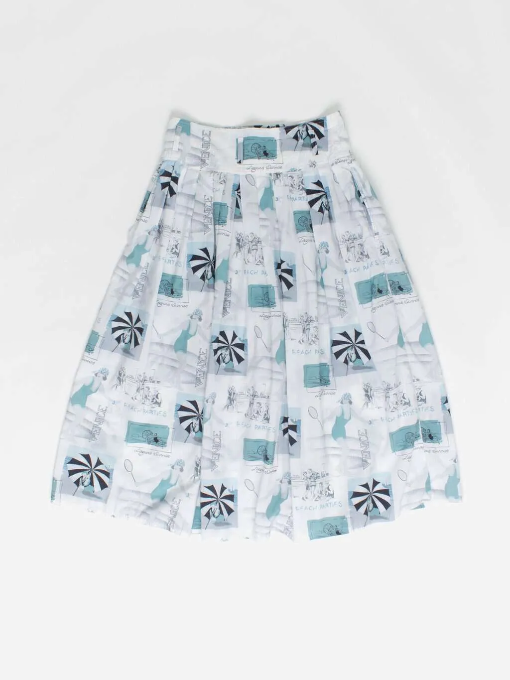 Vintage beach party print skirt in blue – Medium