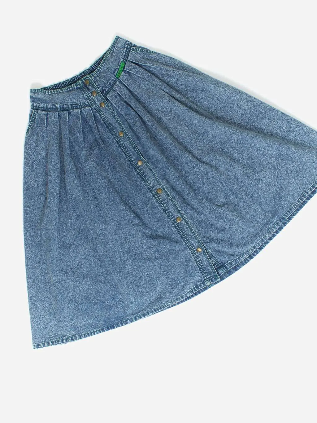 Vintage button through denim skirt with green piping – Small / Medium