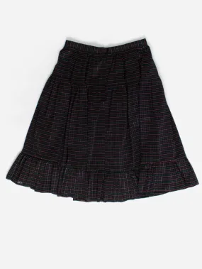 Vintage striped ruffle skirt in black, pink and green – Medium