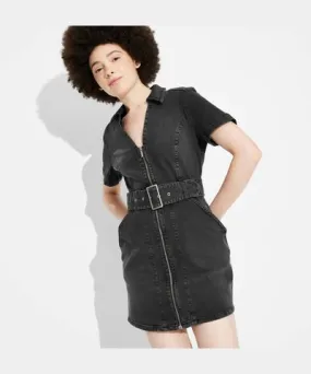 Wild Fable Women's Short Sleeve Belted Denim Mini Dress