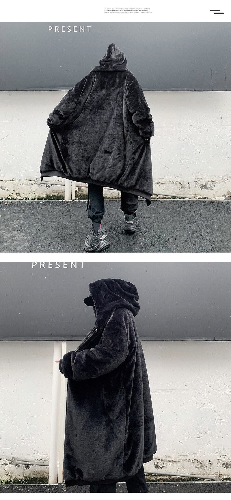 Winter Fashion Loose Long Hooded Imitation Rabbit Hair Fur Coat for Men