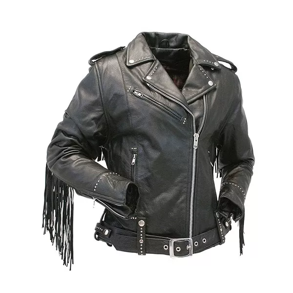 Women Fringe Leather Jacket | Women Biker leather Jacket