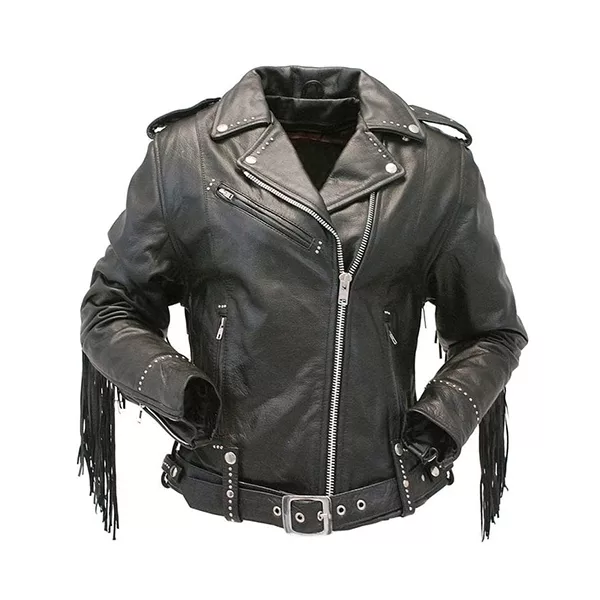 Women Fringe Leather Jacket | Women Biker leather Jacket