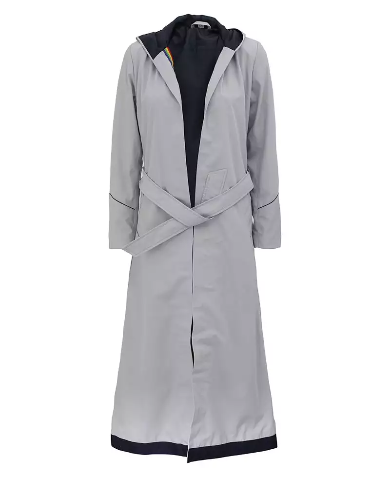 Women's Gray Long Coat With Hood - Limited Stock