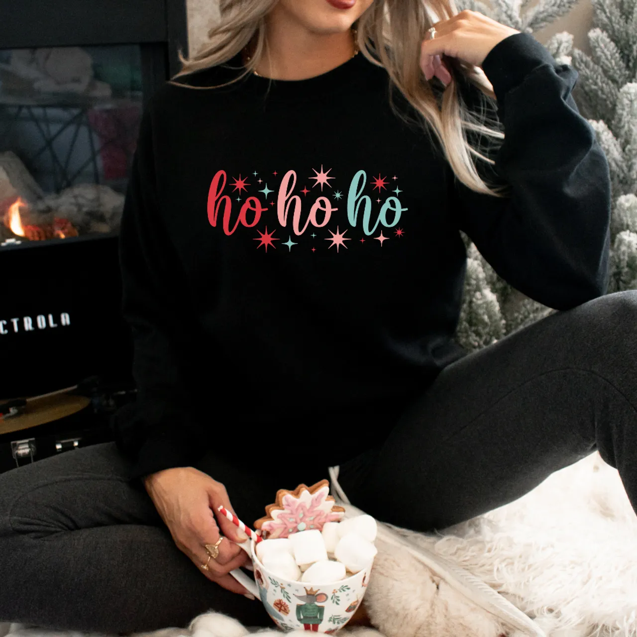 Women's "HO HO HO" Christmas Graphic Crew Neck Sweater