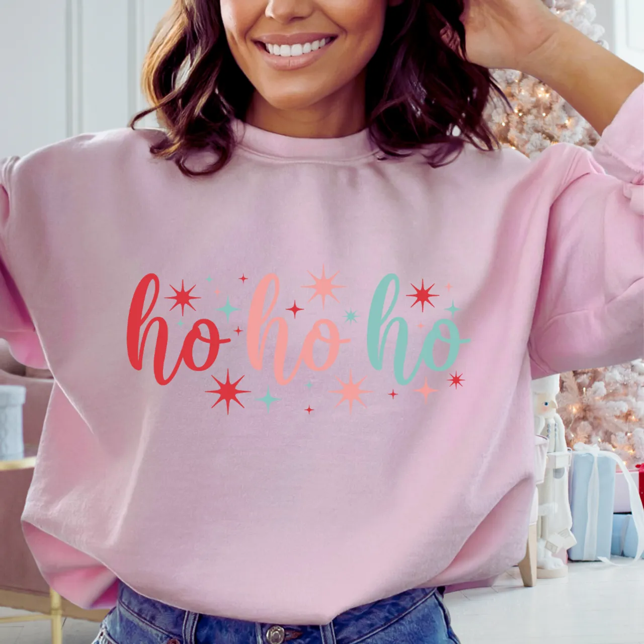 Women's "HO HO HO" Christmas Graphic Crew Neck Sweater