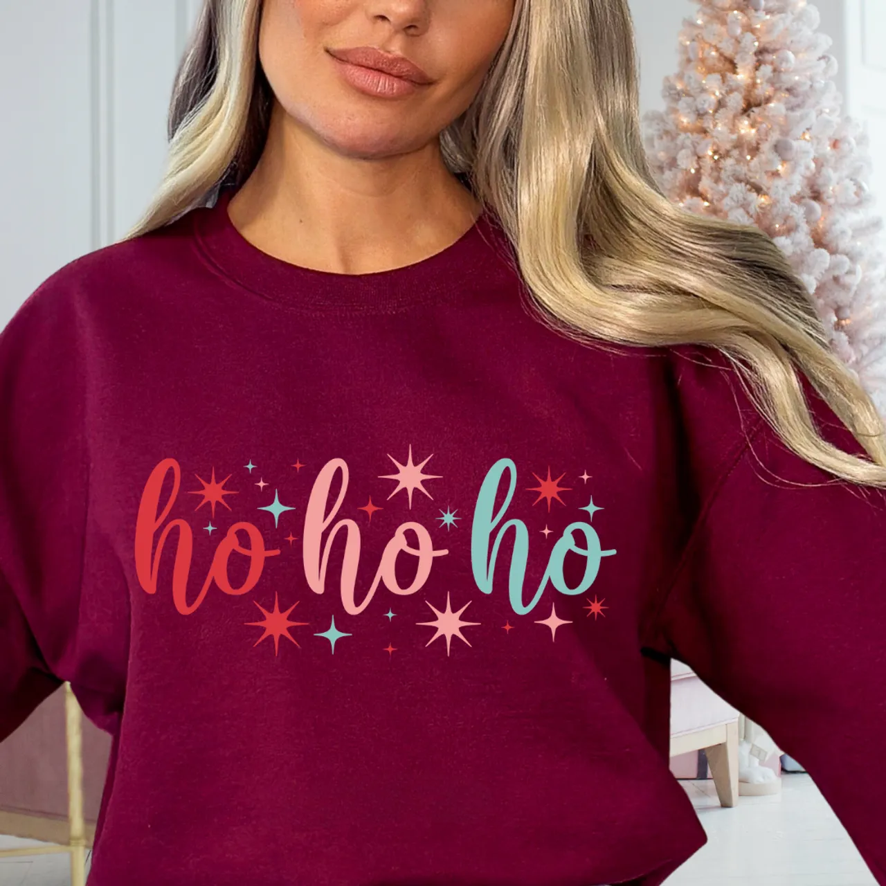 Women's "HO HO HO" Christmas Graphic Crew Neck Sweater