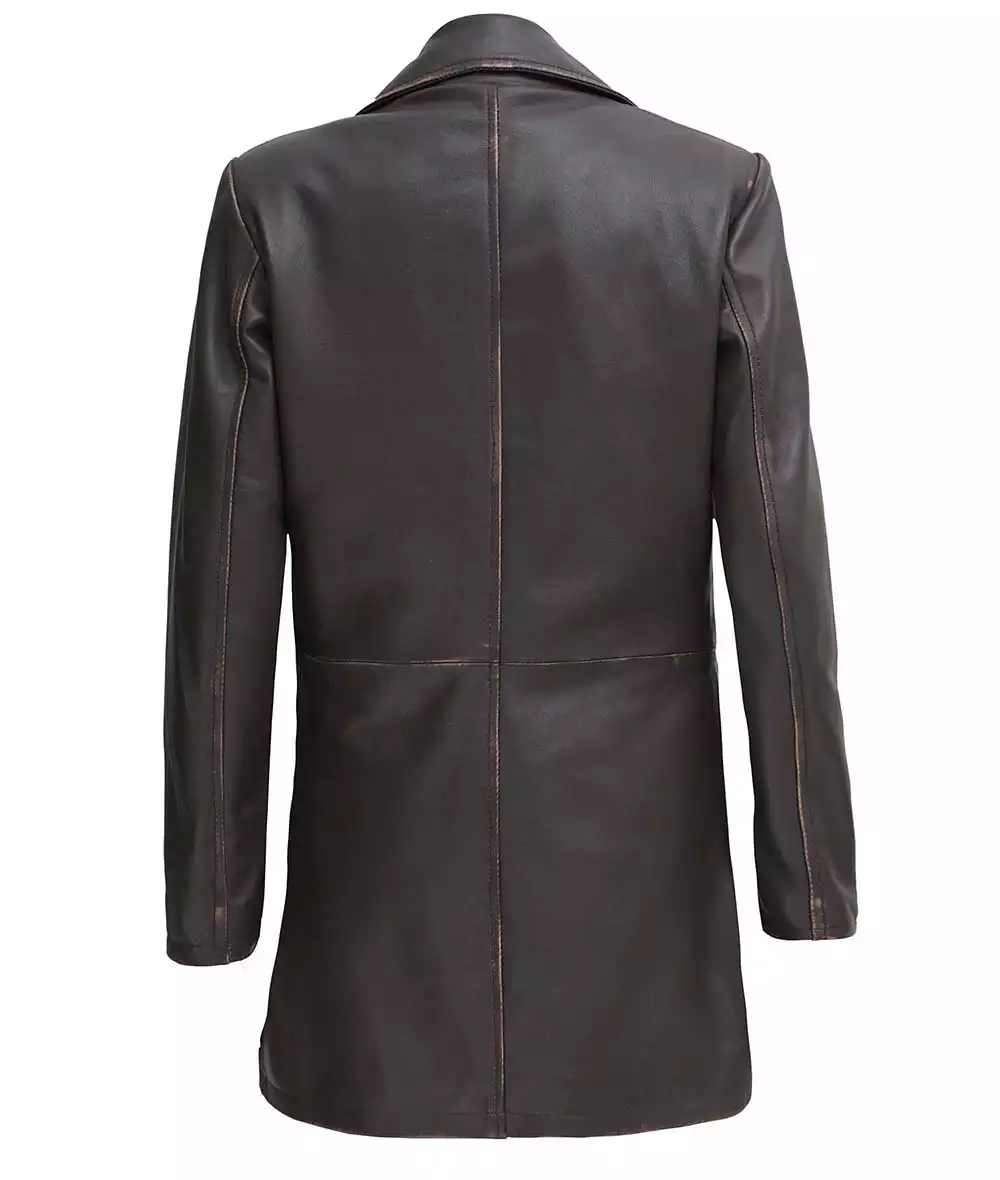 Women's Real Leather Distressed Brown 3/4 Length Coat