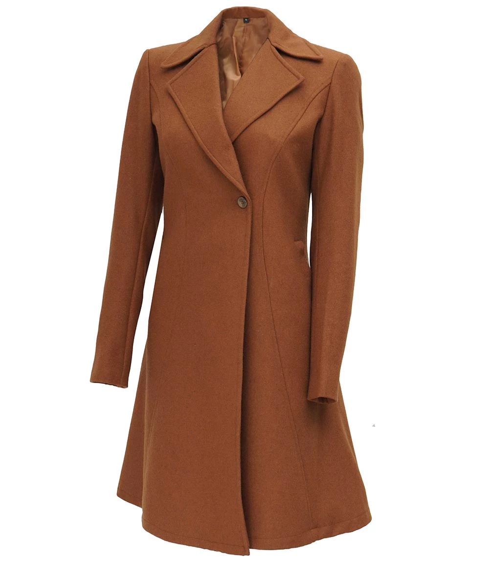 Women's Regular Fit Camel Brown Wool Coat