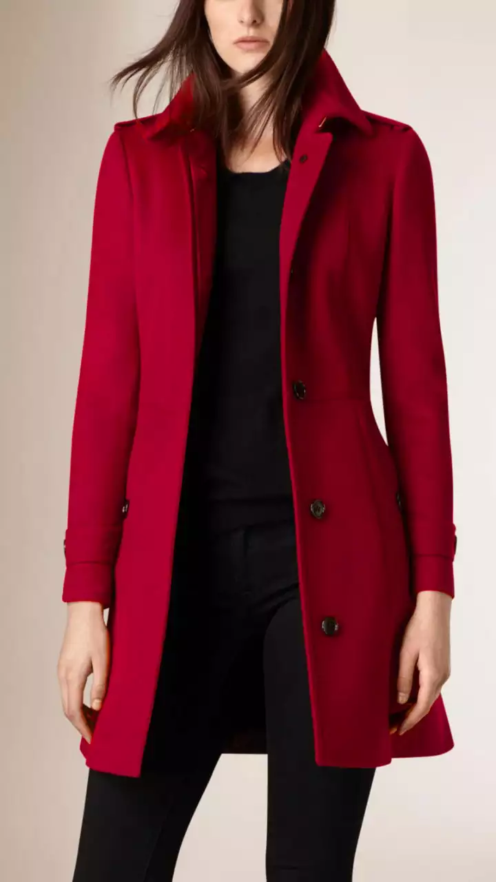 Women's Single Breasted Red Wool Coat -  3/4 Length