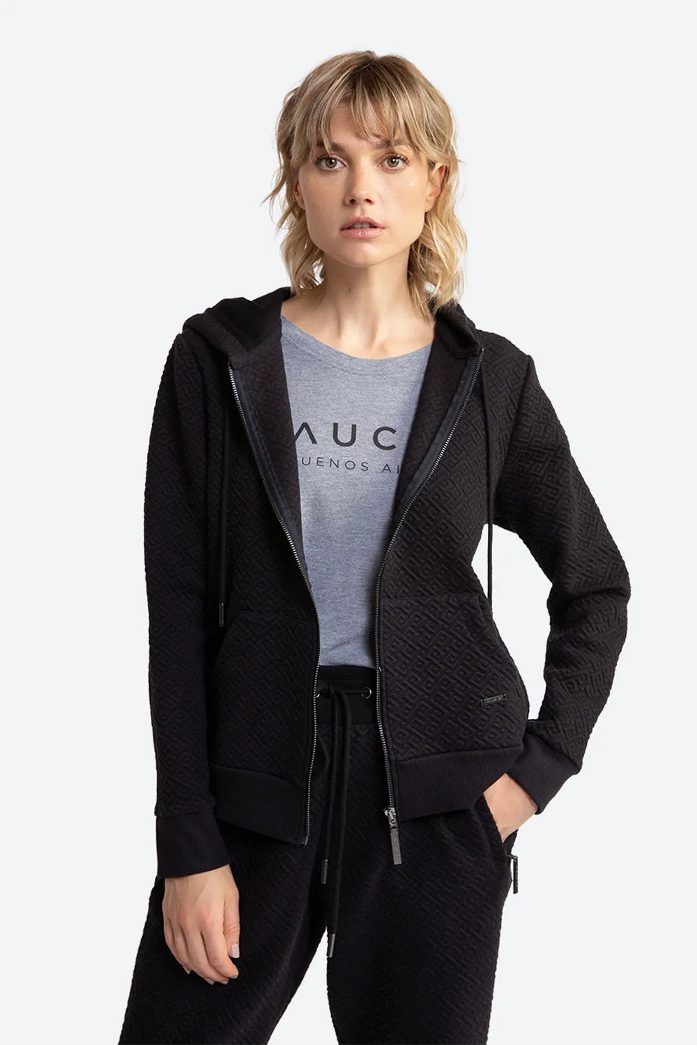 Women's Alsina Gaucho Pattern Zip Hoodie in Black