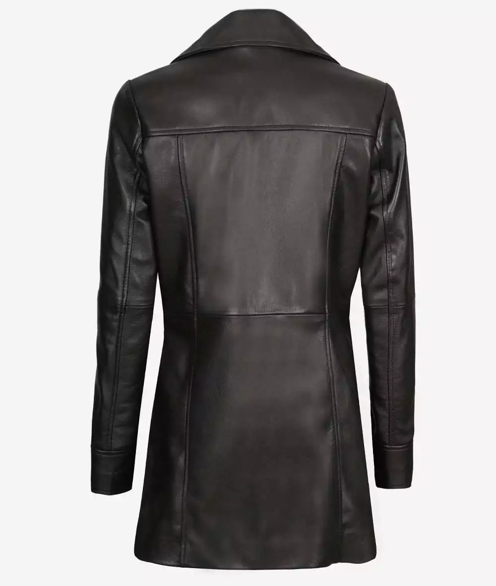 Womens Black 3/4 Length Leather Coat