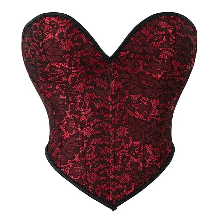 Women's Gothic Flower Printed Plunging Overbust Corset