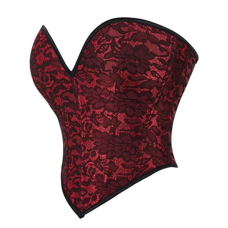 Women's Gothic Flower Printed Plunging Overbust Corset