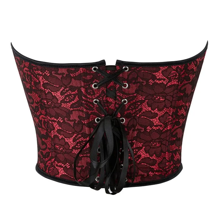 Women's Gothic Flower Printed Plunging Overbust Corset