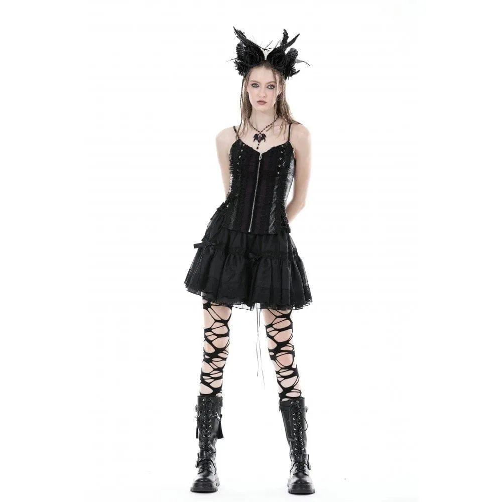 Women's Gothic Lace-up Lace Splice Faux Leather Overbust Corset