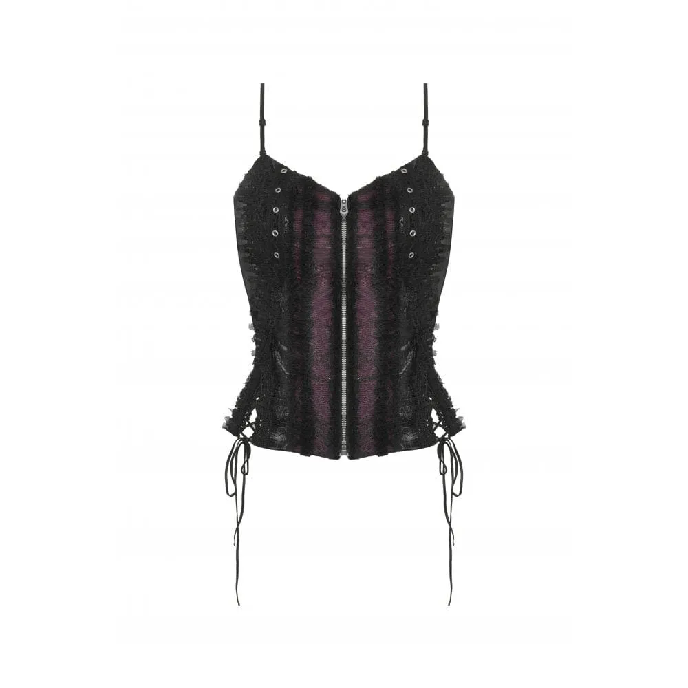 Women's Gothic Lace-up Lace Splice Faux Leather Overbust Corset