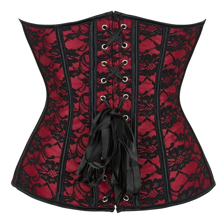 Women's Gothic Strappy Floral Lace Overbust Corset