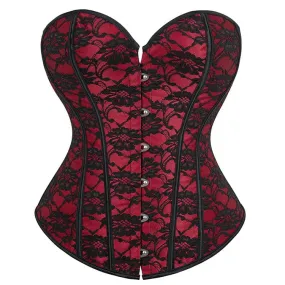 Women's Gothic Strappy Floral Lace Overbust Corset