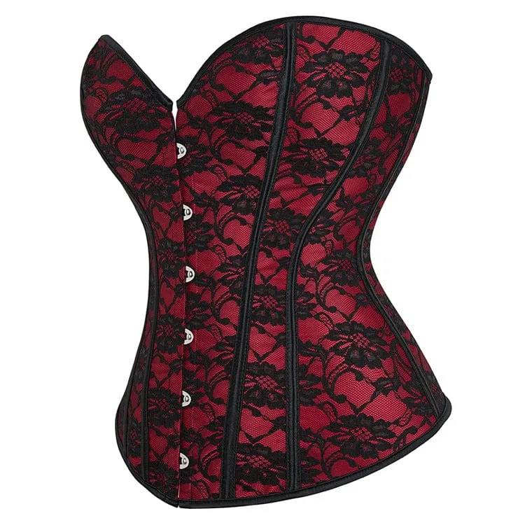 Women's Gothic Strappy Floral Lace Overbust Corset