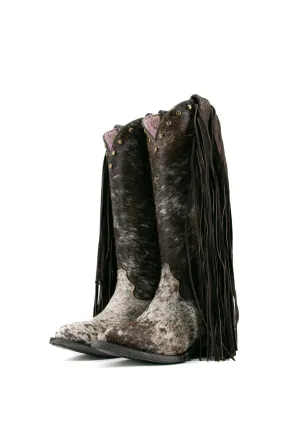 Women’s Midi Round Toe Cowhide Fringe Cowgirl Boot Size 6.5 Box GW39