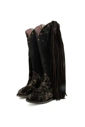 Women’s Midi Semi Oval Cowhide Fringe Cowgirl Boot Size 7 Box N2