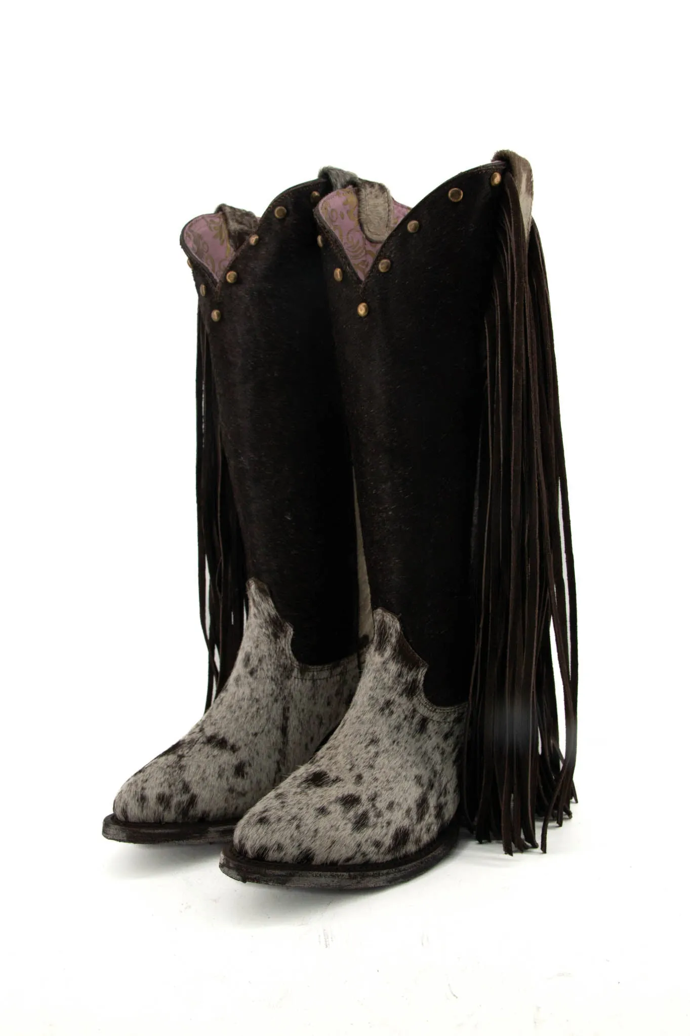 Women’s Midi Semi Oval Cowhide Fringe Cowgirl Boot Size 8 Box N3